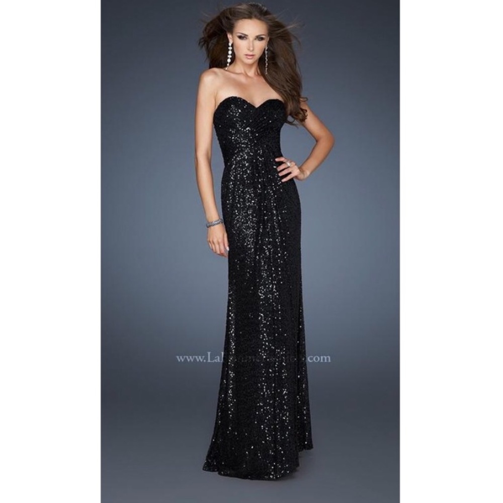La Femme Black Sequin Prom Dress